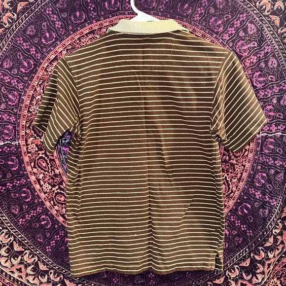 Calvin Klein Men's Polo Shirt in Brown and Cream Stripes - Picture 2 of 3